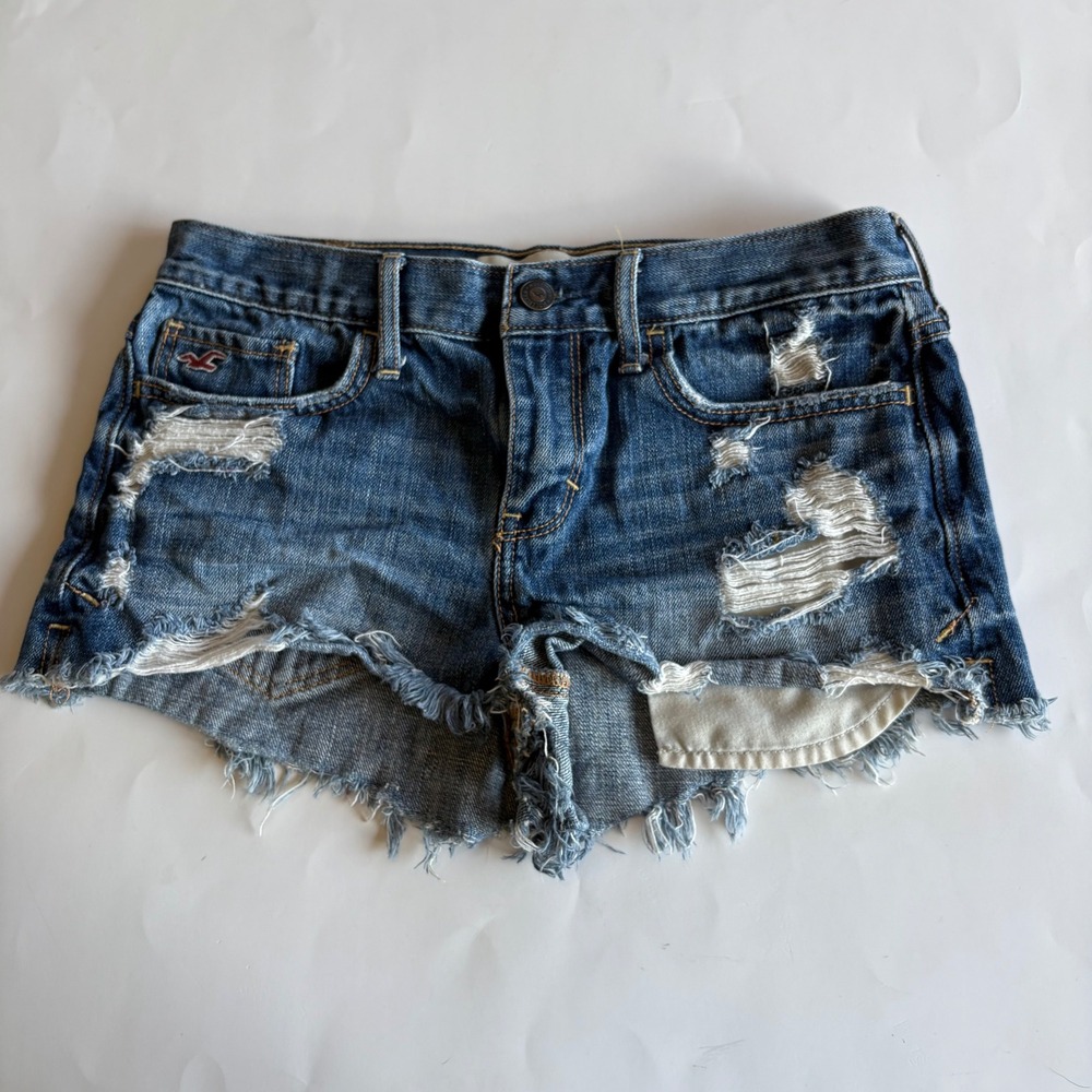 Hollister Distressed Dark Blue Denim Jean Shorts